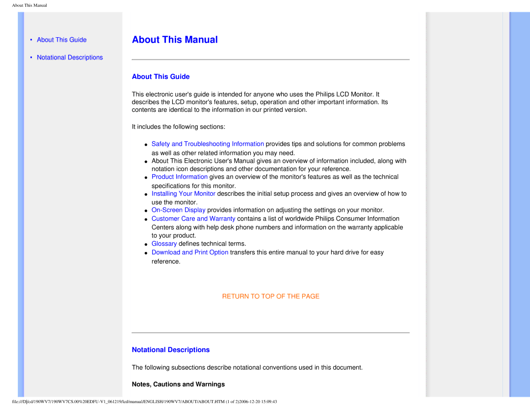 Philips 190WV7 user manual About This Manual, About This Guide, Notational Descriptions 