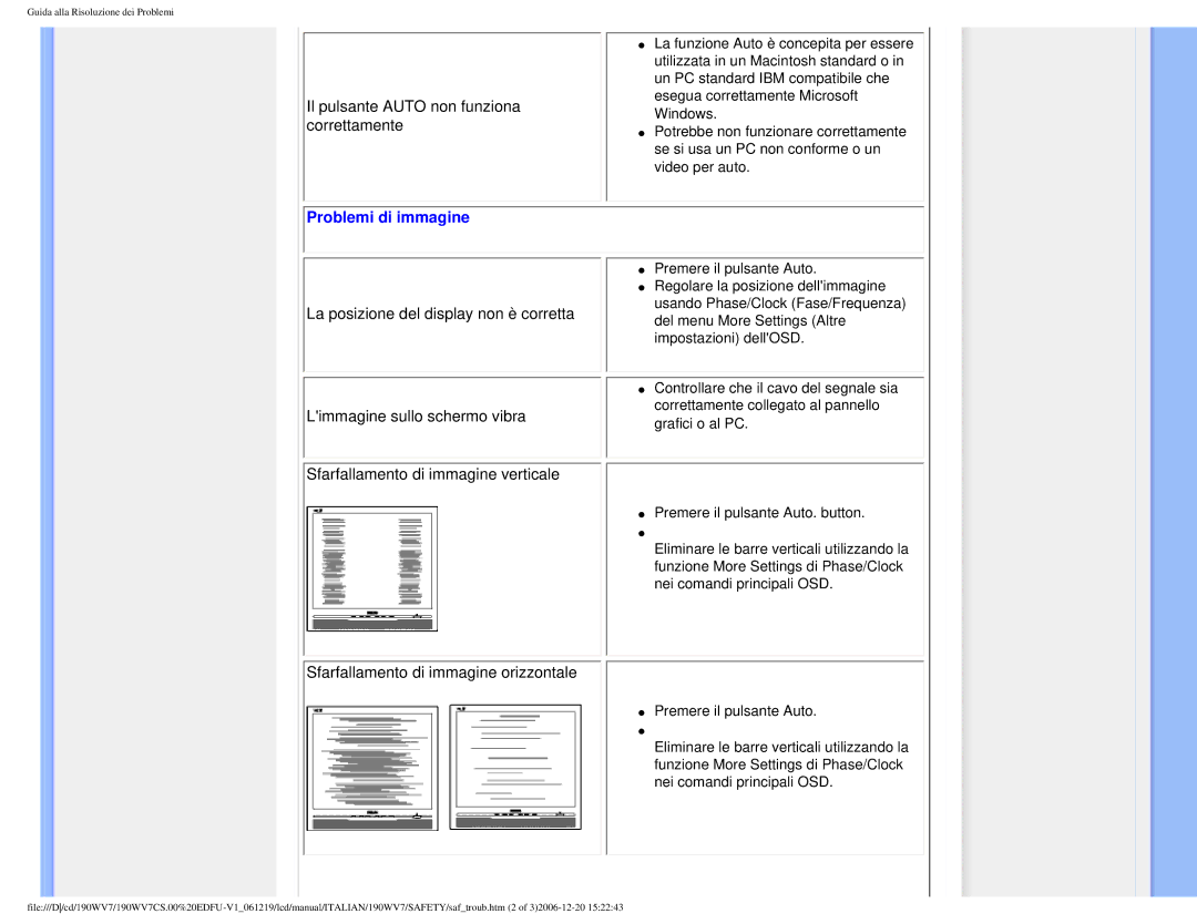 Philips 190WV7 user manual Problemi di immagine 