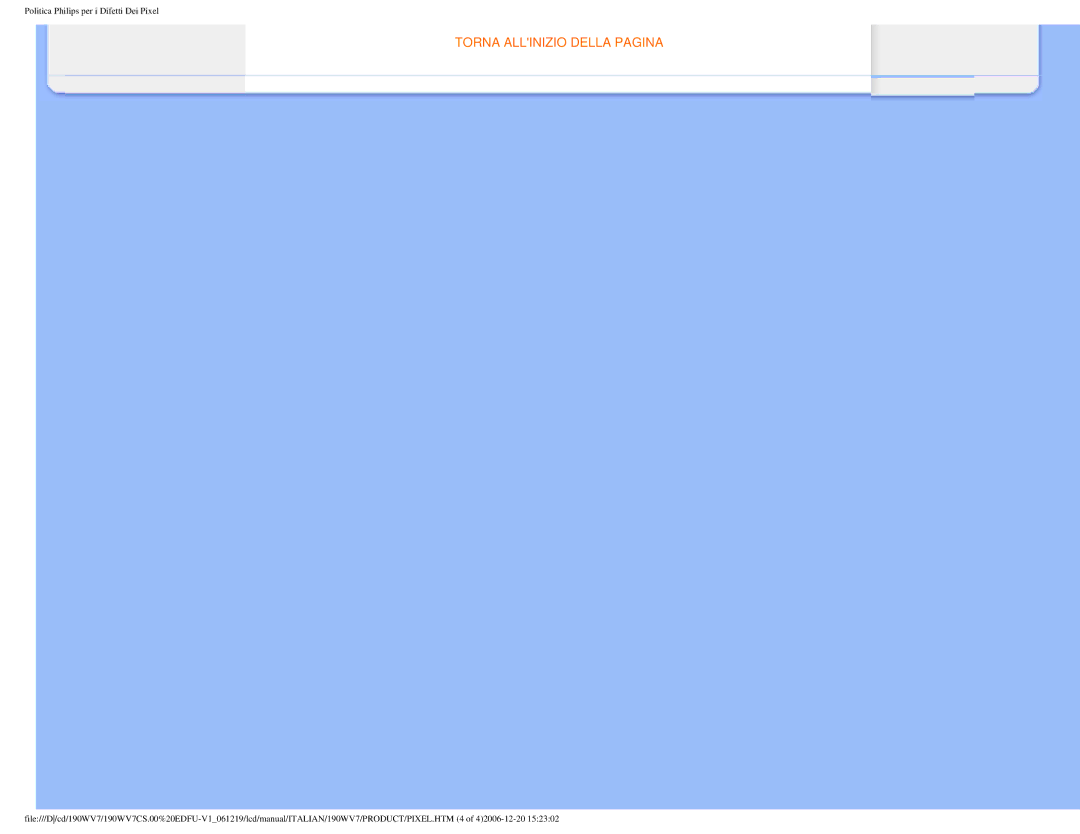 Philips 190WV7 user manual Torna Allinizio Della Pagina 