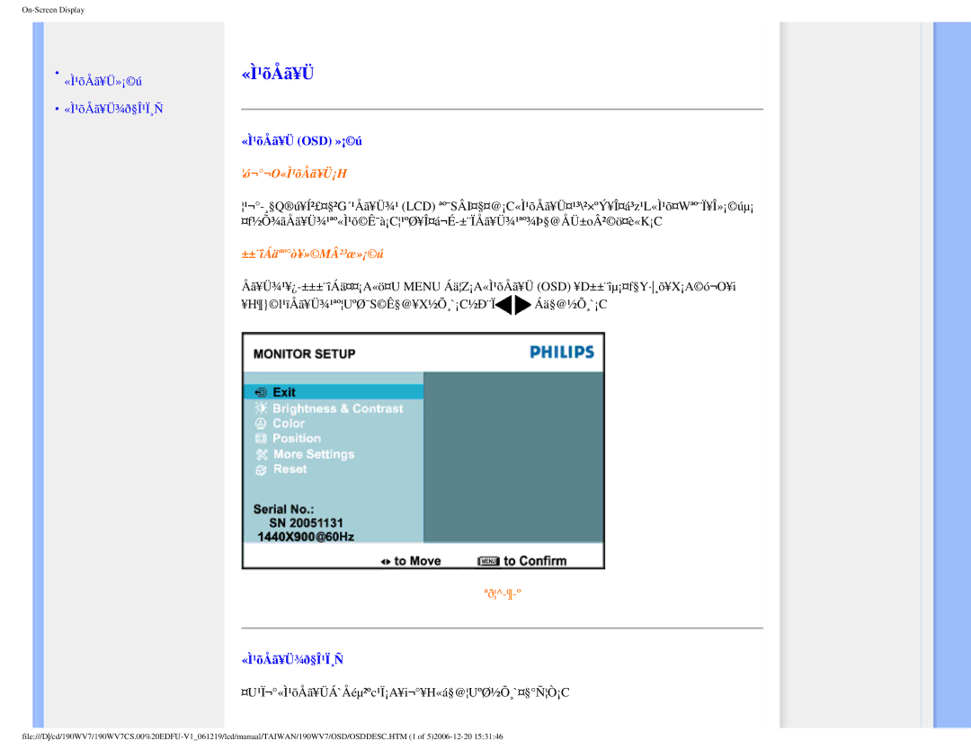 Philips 190WV7 user manual «Ì¹õÅã¥Ü OSD »¡ú, «Ì¹õÅã¥Ü¾ð§Î¹Ï¸Ñ, ¤U¹Ï¬«Ì¹õÅã¥ÜÁ`Åéµ²ºc¹Ï¡A¥i¬¥H«á§@UºØ½Õ¸`¤§ÑÒ¡C 