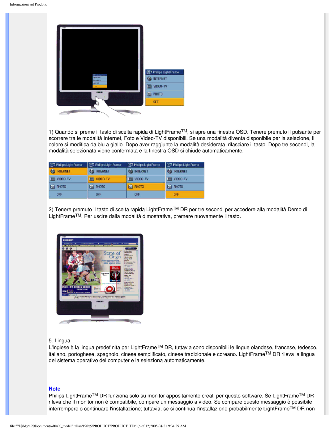 Philips 190X5 user manual Informazioni sul Prodotto 