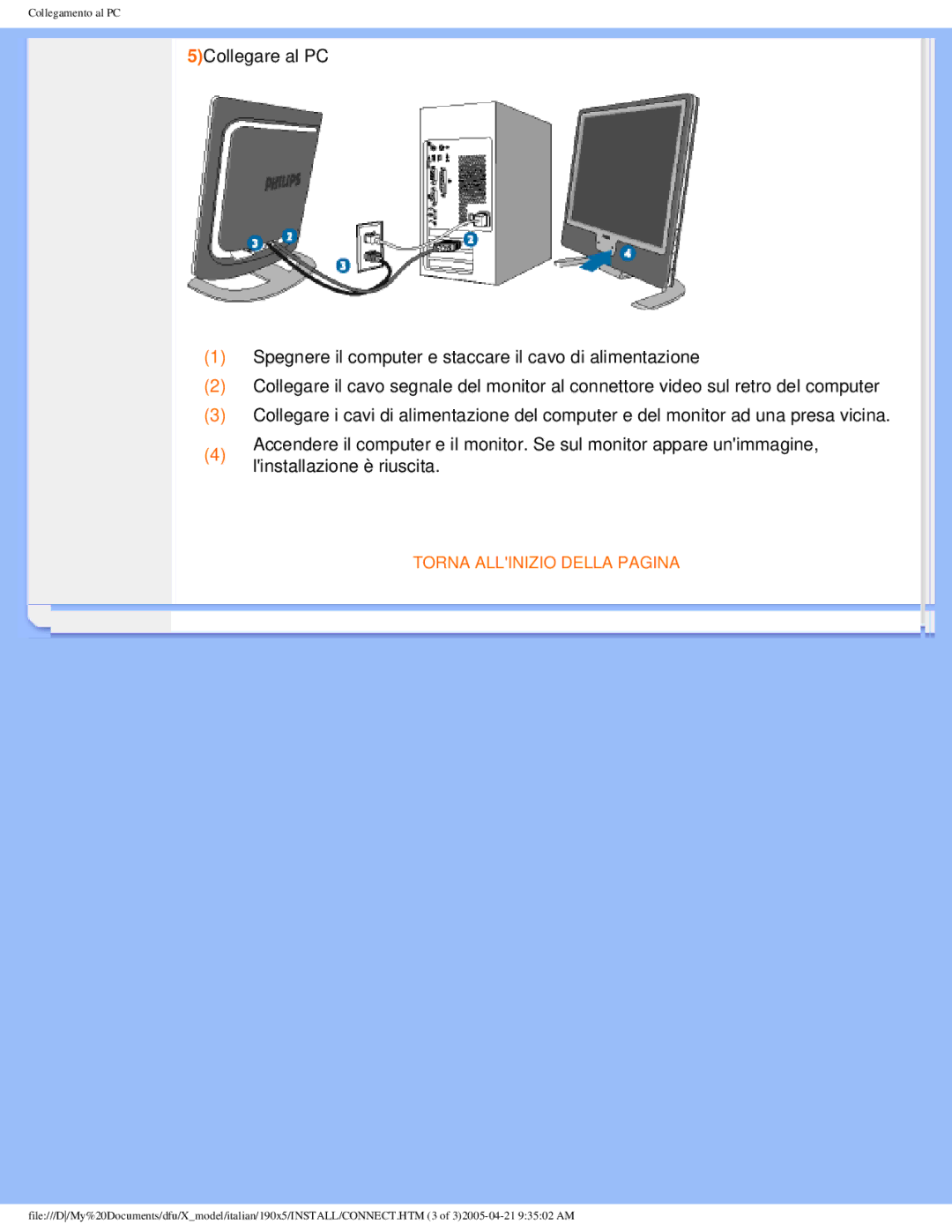 Philips 190X5 user manual Torna Allinizio Della Pagina 