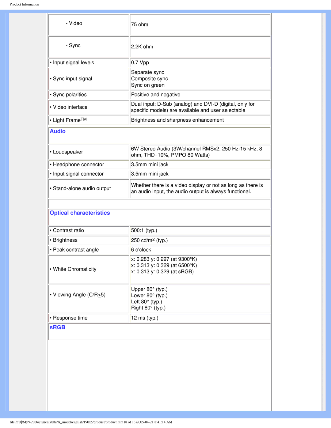 Philips 190X5 user manual Audio 