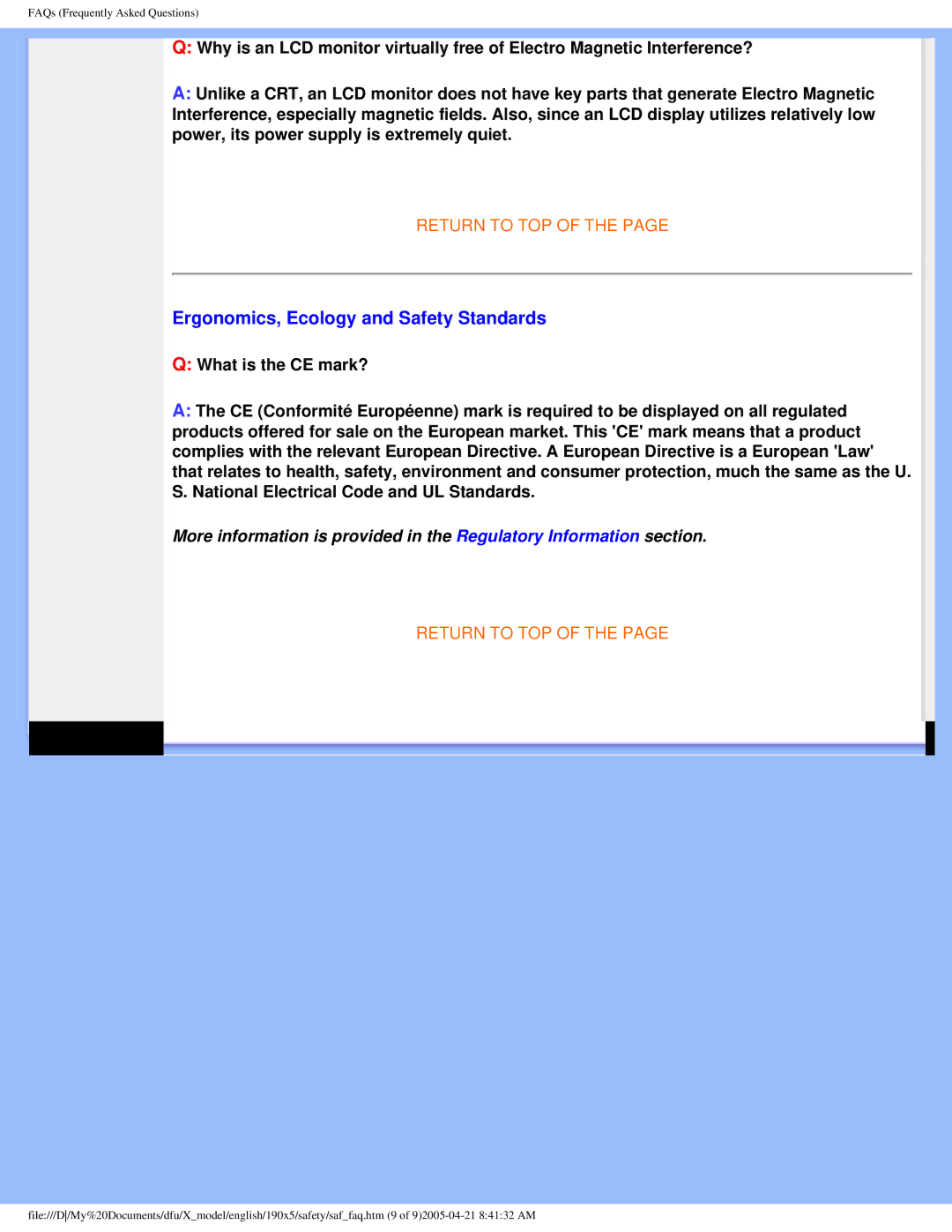 Philips 190X5 user manual Ergonomics, Ecology and Safety Standards 