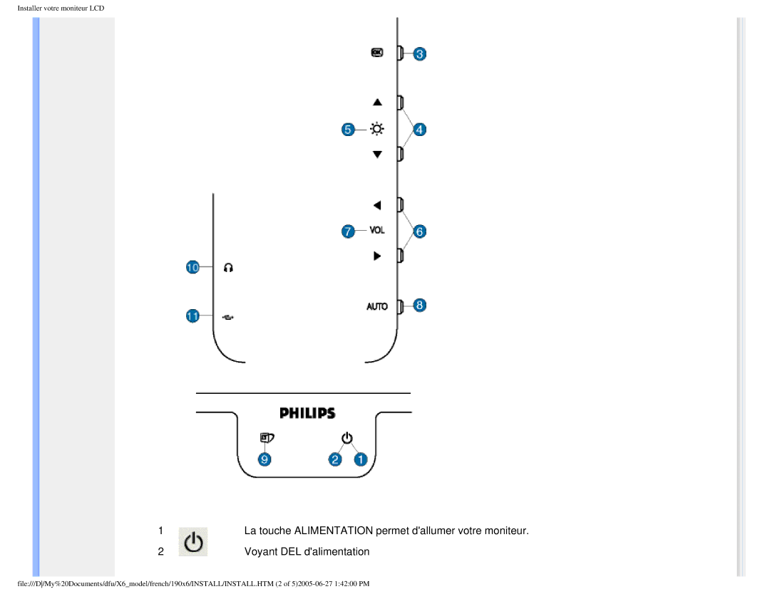 Philips 190X6 user manual La touche Alimentation permet dallumer votre moniteur 