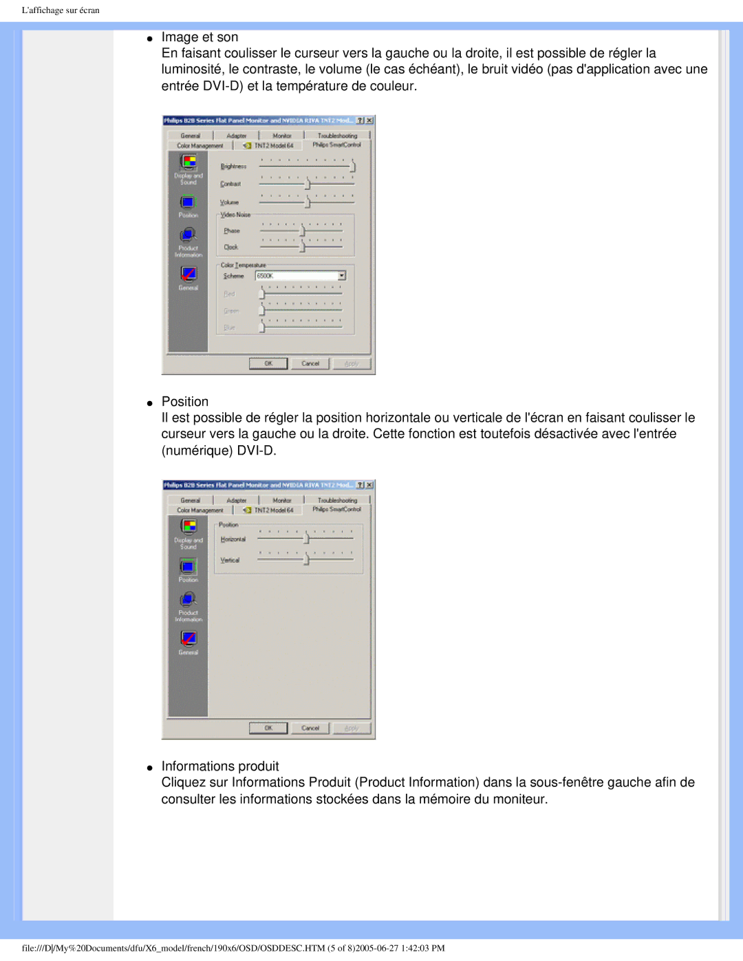 Philips 190X6 user manual Laffichage sur écran 