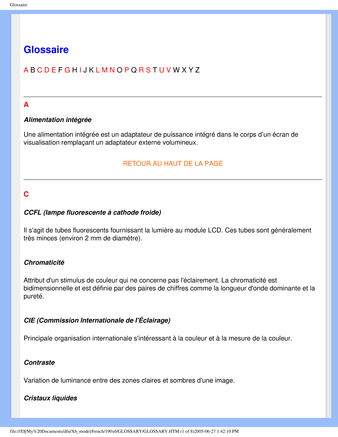 Philips 190X6 user manual Glossaire 