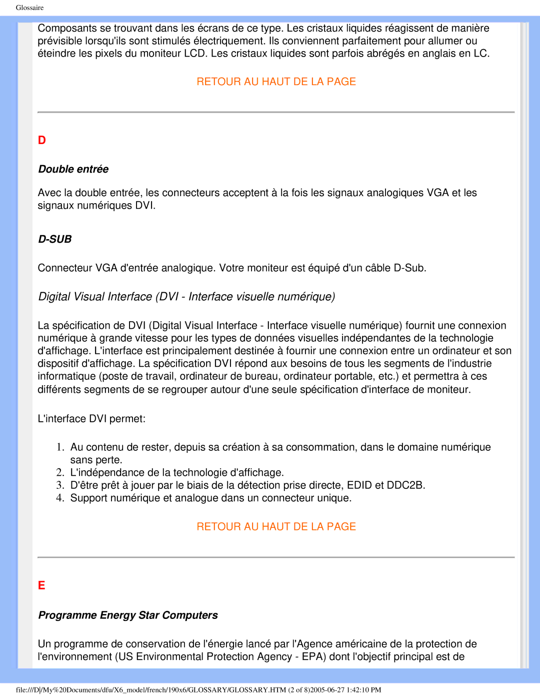 Philips 190X6 user manual Digital Visual Interface DVI Interface visuelle numérique 