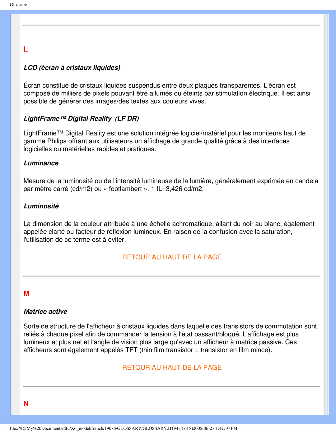 Philips 190X6 user manual LCD écran à cristaux liquides 