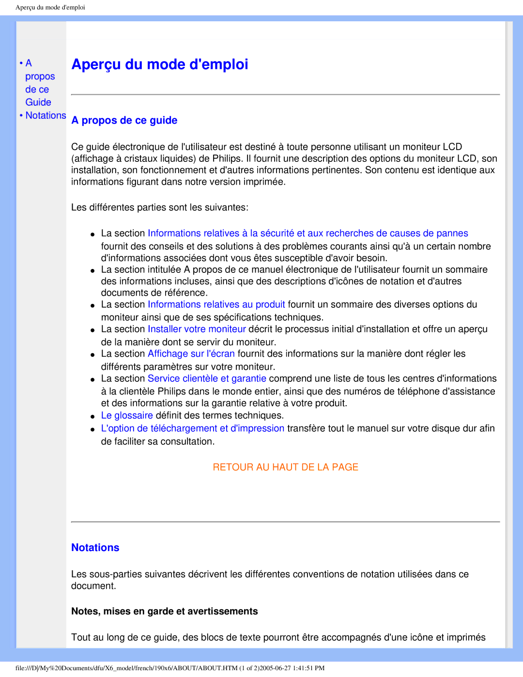 Philips 190X6 user manual Propos de ce guide, Notations 