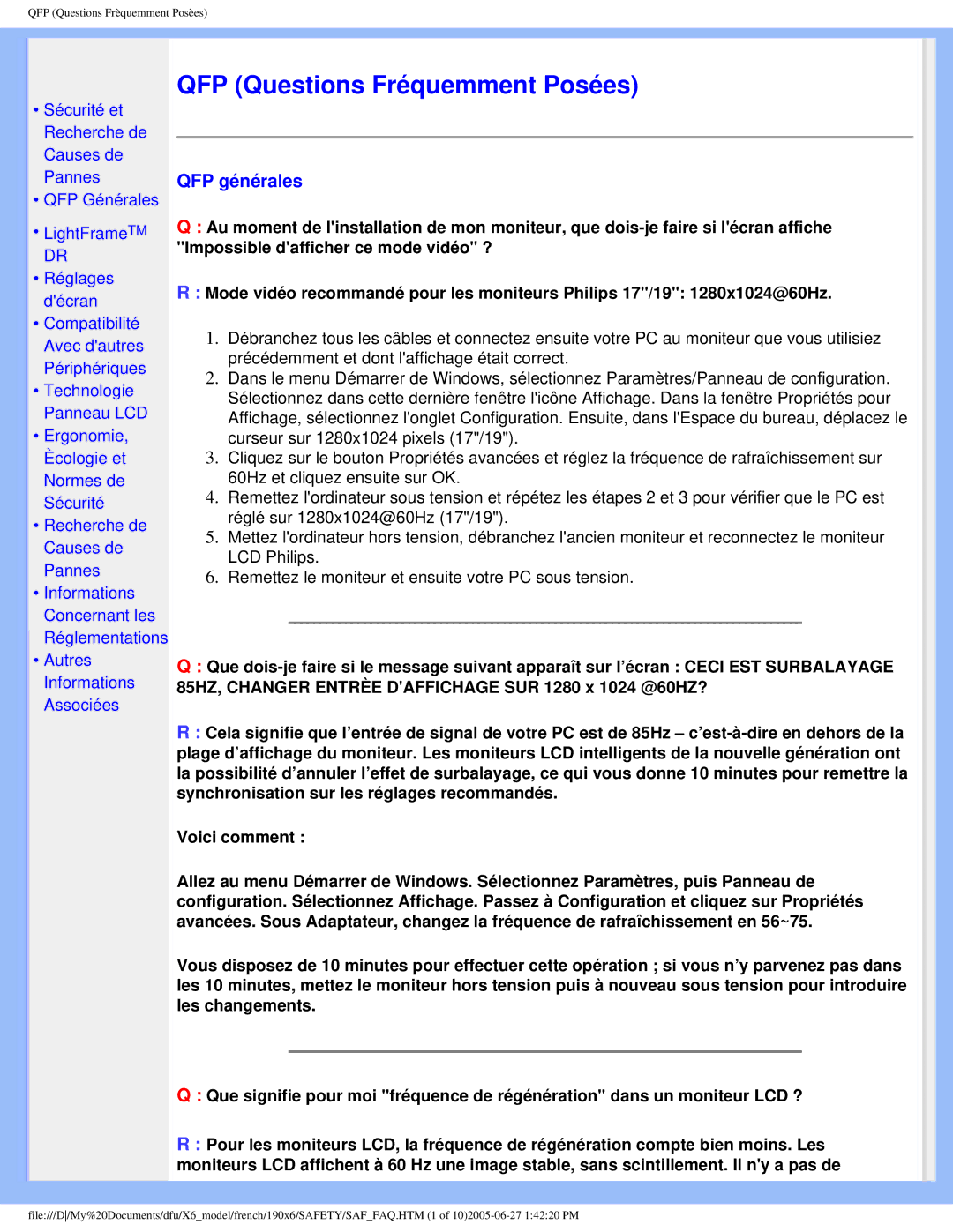 Philips 190X6 user manual QFP Questions Fréquemment Posées, QFP générales 