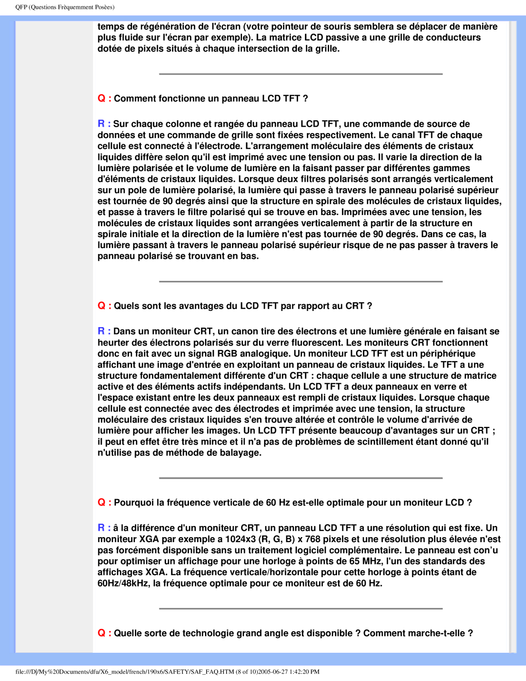 Philips 190X6 user manual QFP Questions Frèquemment Posèes 