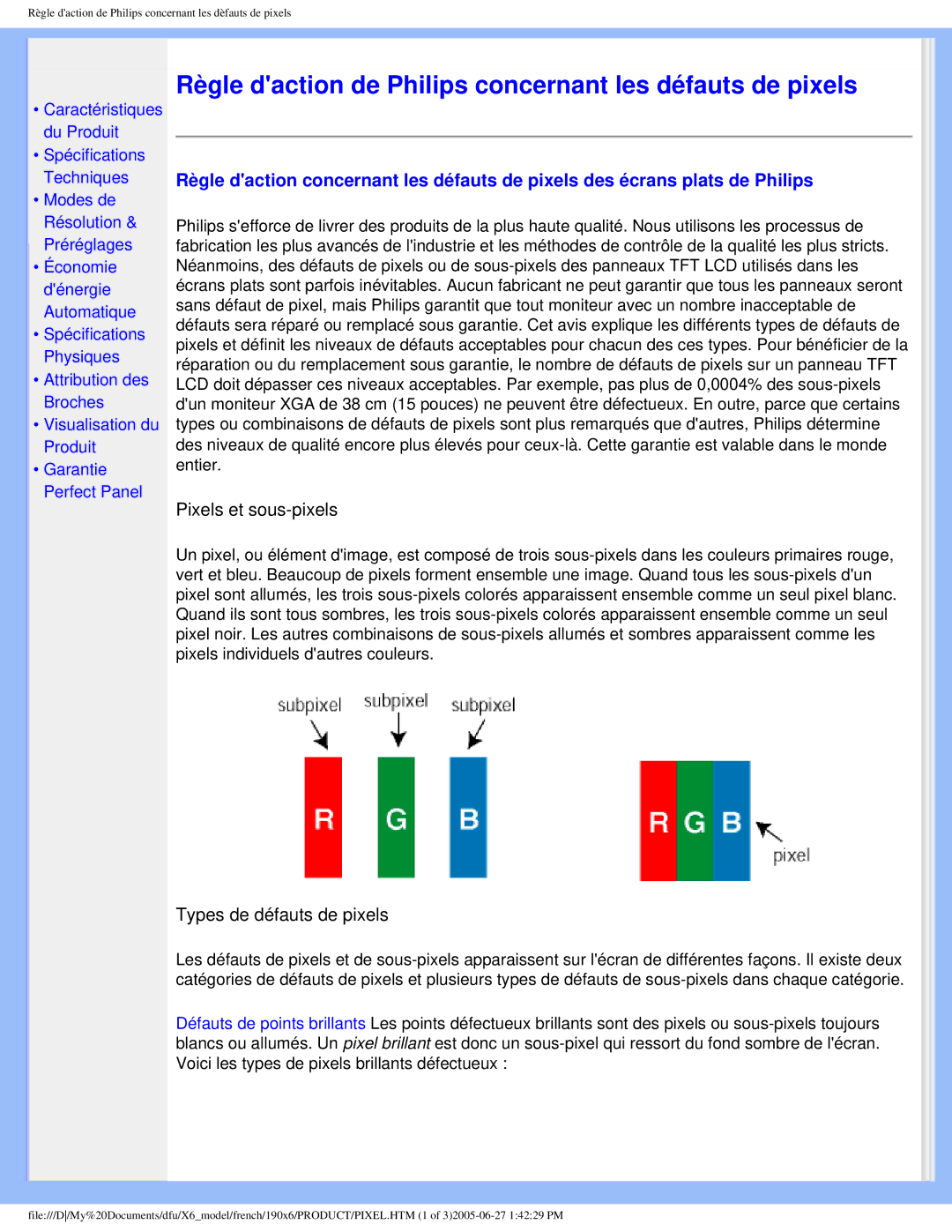 Philips 190X6 user manual Règle daction de Philips concernant les défauts de pixels 