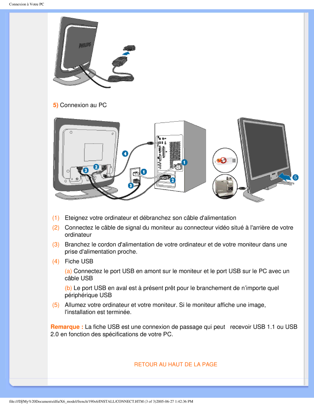 Philips 190X6 user manual Retour AU Haut DE LA 