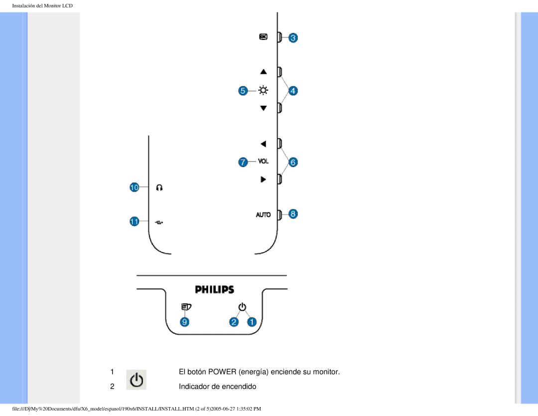 Philips 190X6 user manual Instalación del Monitor LCD 