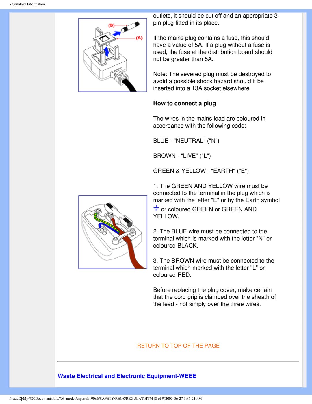 Philips 190X6 user manual How to connect a plug, Waste Electrical and Electronic Equipment-WEEE 