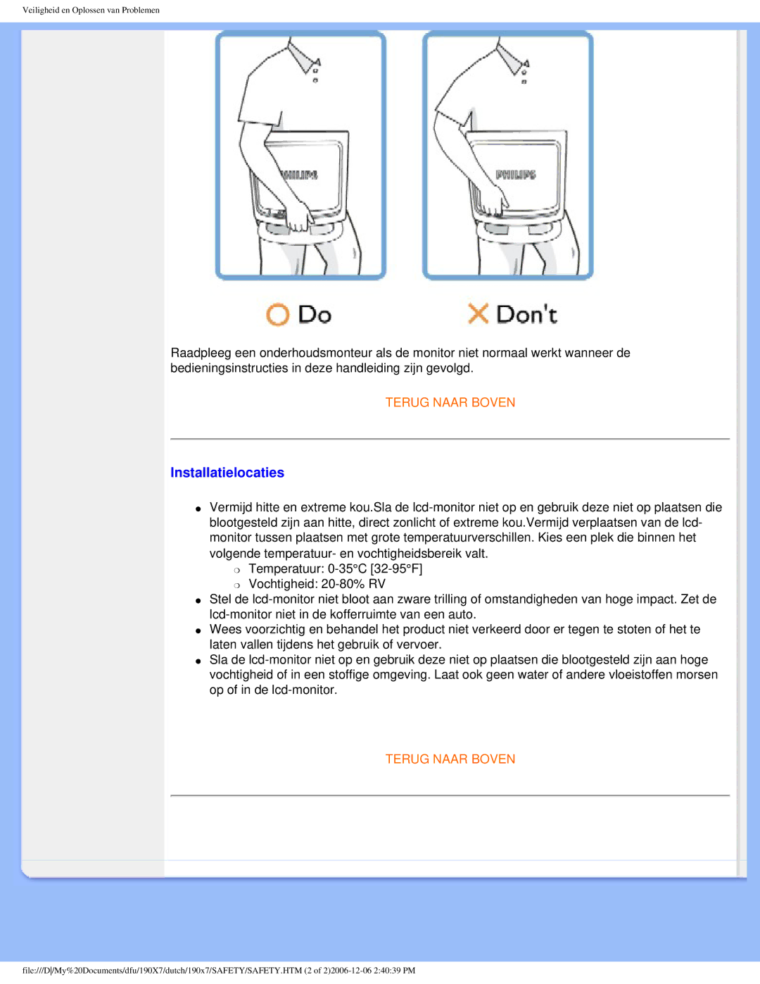 Philips 190X7 user manual Installatielocaties 