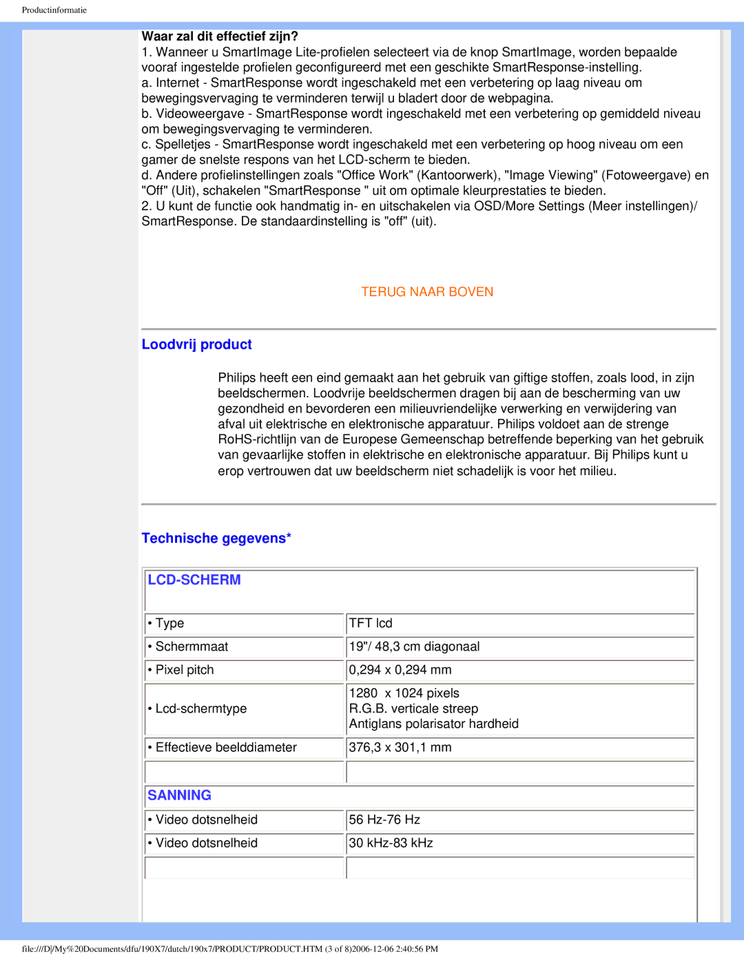 Philips 190X7 user manual Loodvrij product, Technische gegevens, Waar zal dit effectief zijn? 