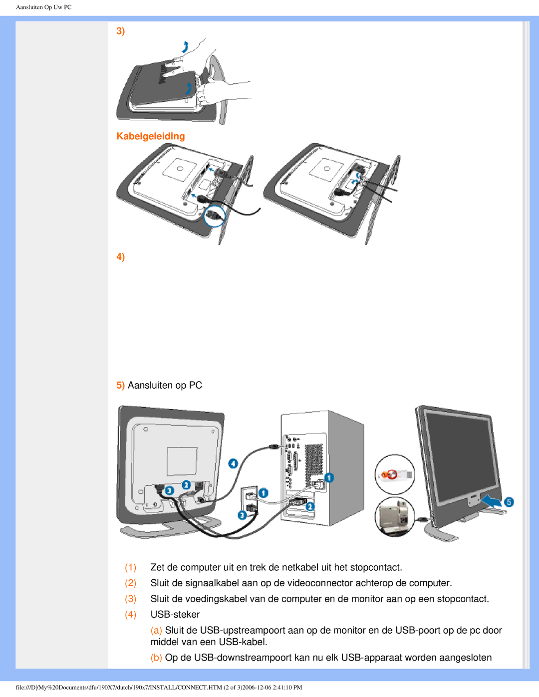 Philips 190X7 user manual Kabelgeleiding 