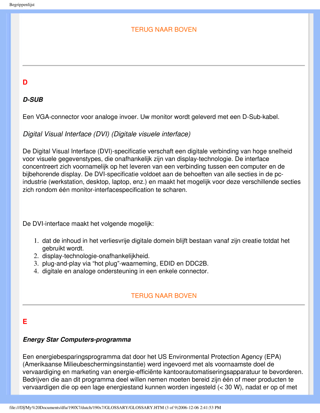 Philips 190X7 user manual Digital Visual Interface DVI Digitale visuele interface, Energy Star Computers-programma 