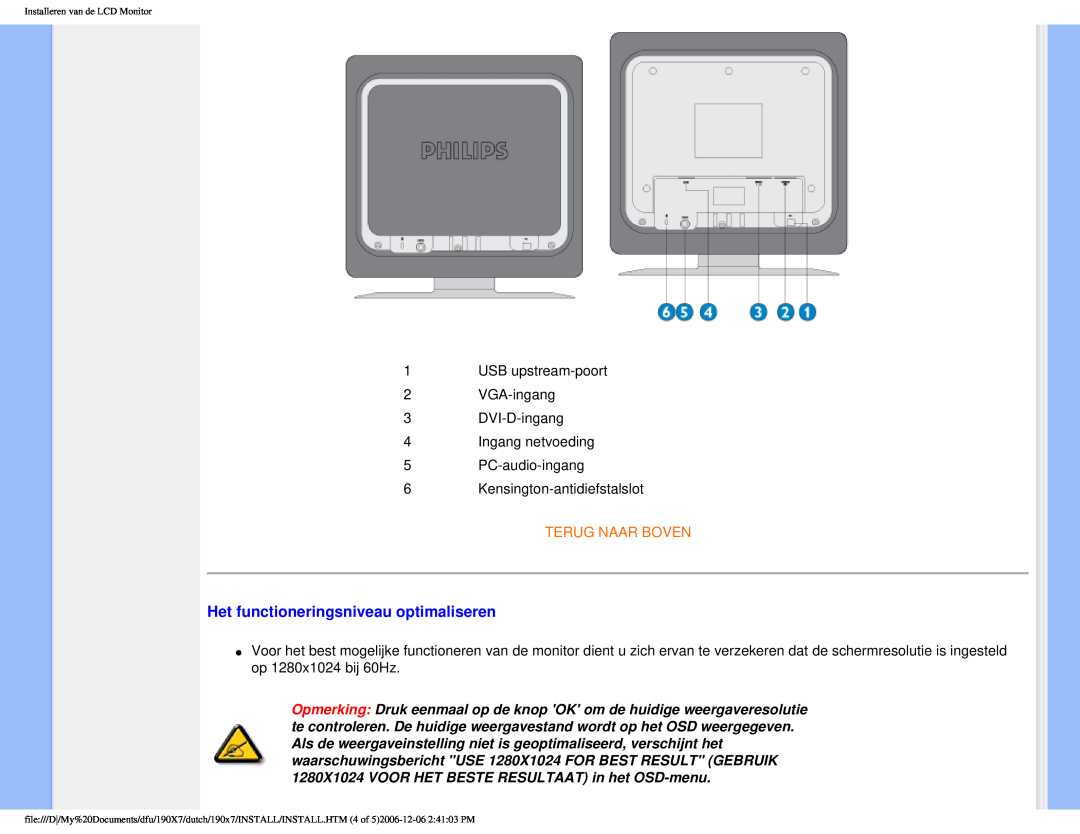 Philips 190X7 user manual Het functioneringsniveau optimaliseren, Terug Naar Boven 