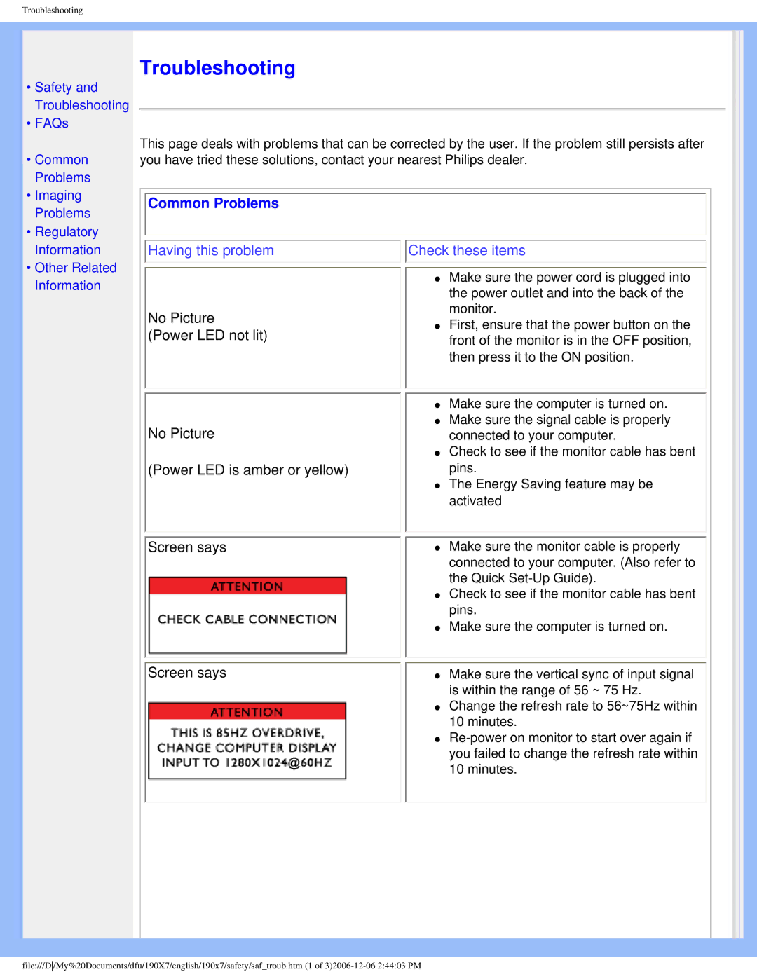 Philips 190XL user manual Troubleshooting, Common Problems 