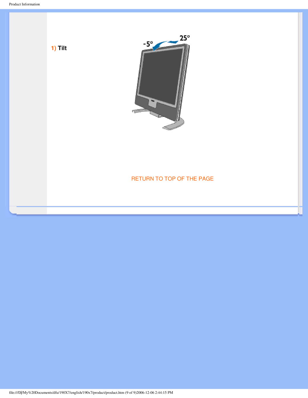 Philips 190XL user manual Tilt 