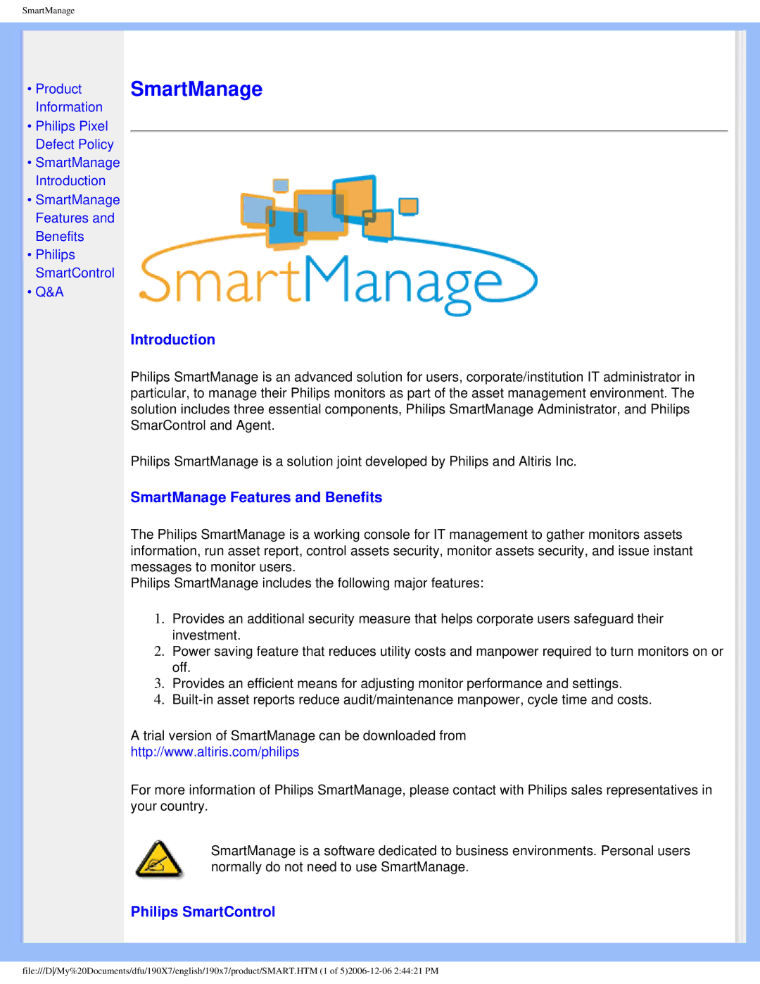 Philips 190XL user manual Introduction, SmartManage Features and Benefits, Philips SmartControl 