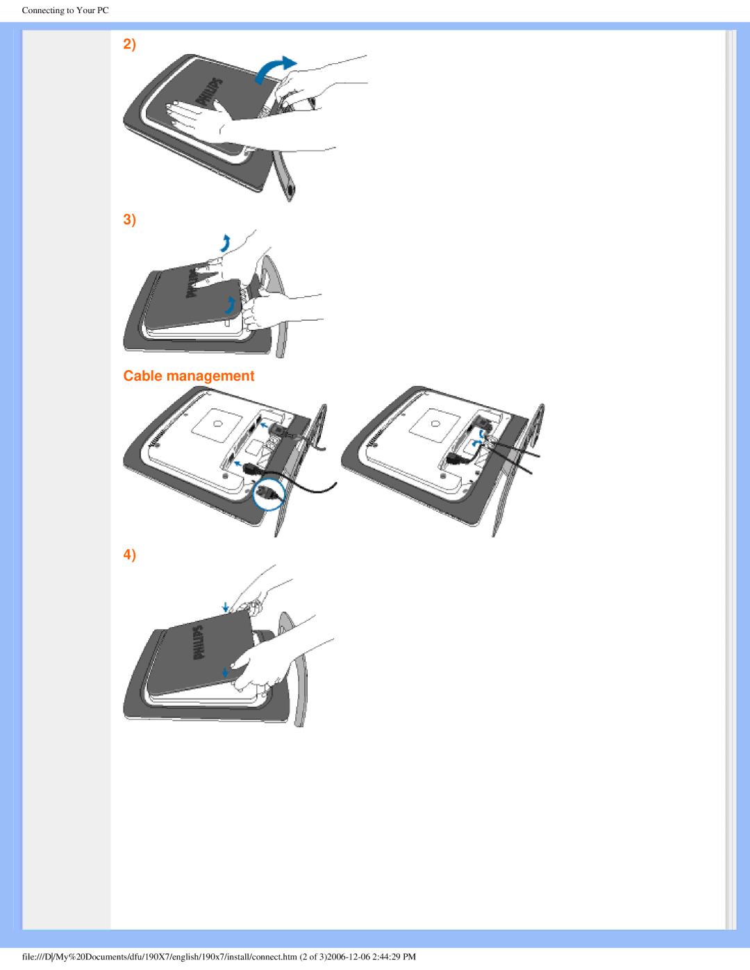 Philips 190XL user manual Cable management 