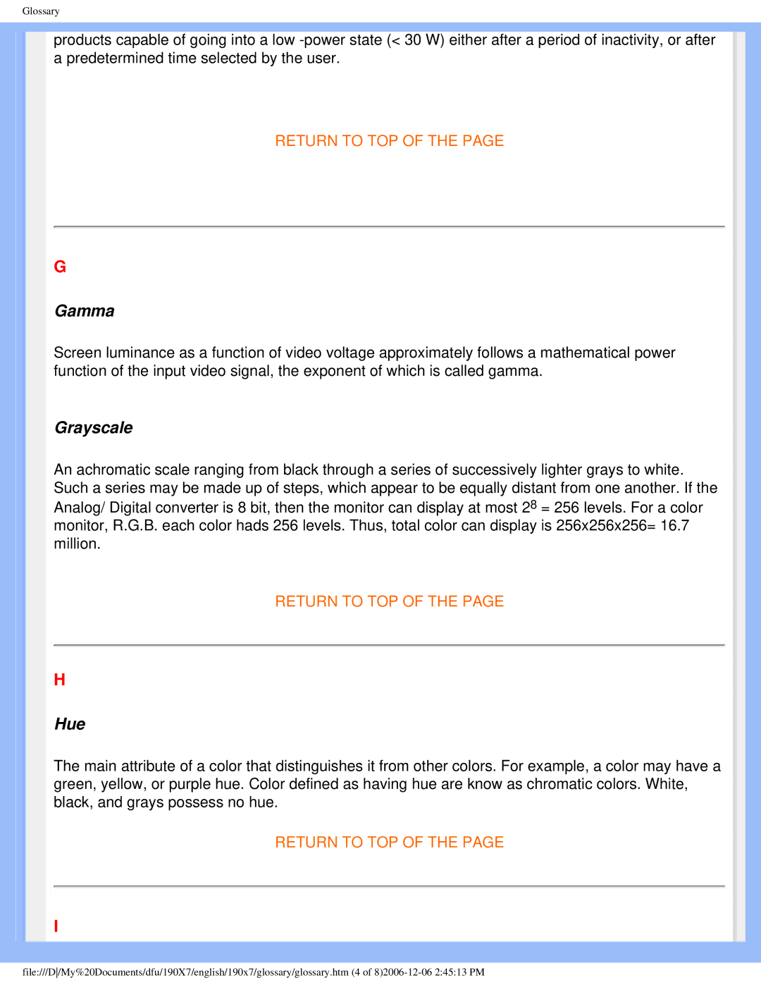 Philips 190XL user manual Gamma 