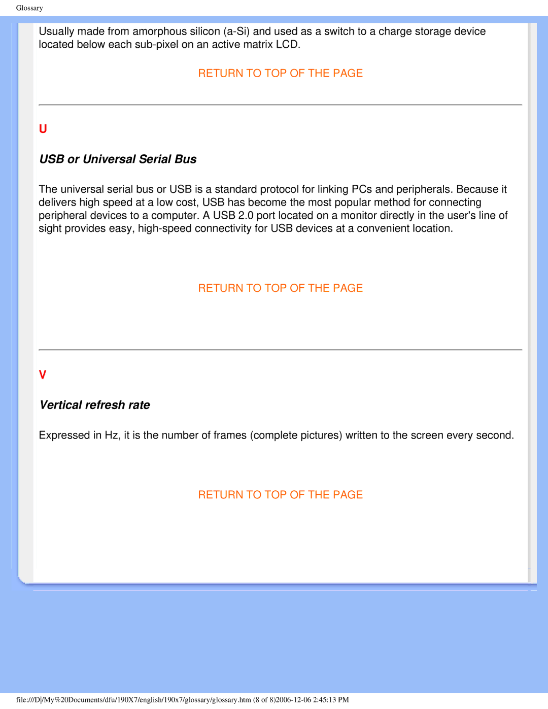 Philips 190XL user manual USB or Universal Serial Bus 