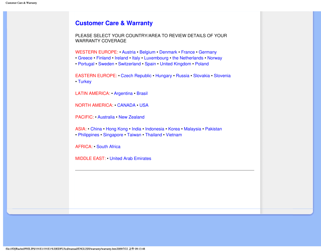 Philips 191E1SB/00 user manual Customer Care & Warranty, North America Canada Usa, Warranty Coverage 