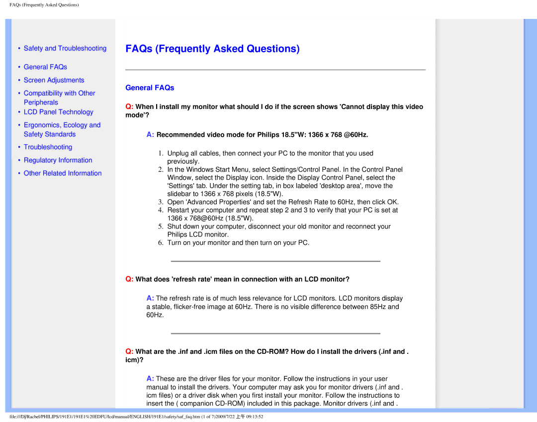 Philips 191E1SB/00 user manual FAQs Frequently Asked Questions, General FAQs 