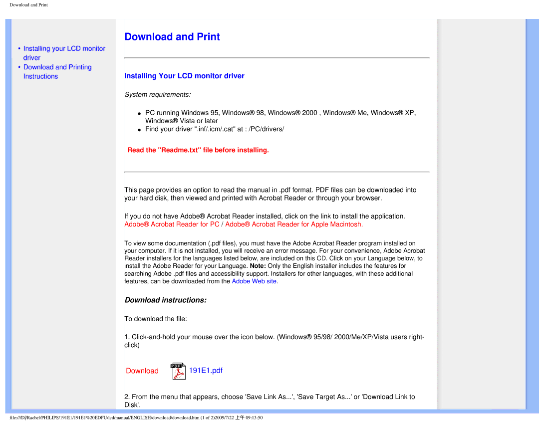 Philips 191E1SB/00 user manual Download and Print, Download instructions 