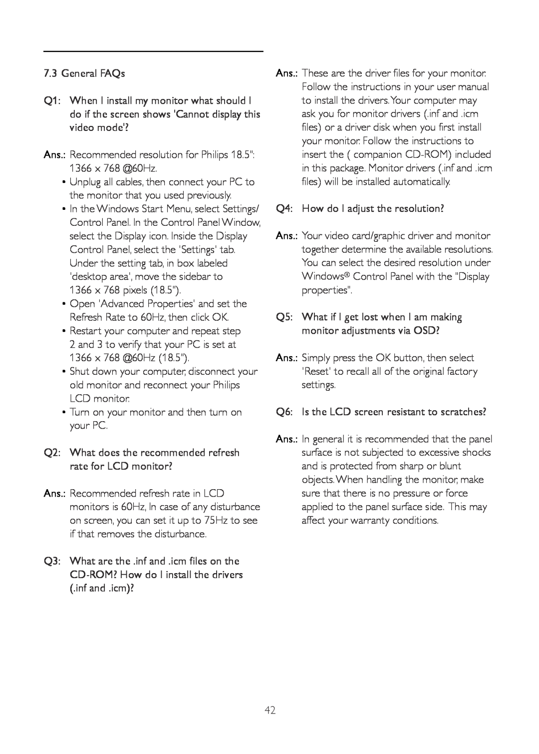 Philips 191E2SB/27 user manual General FAQs 