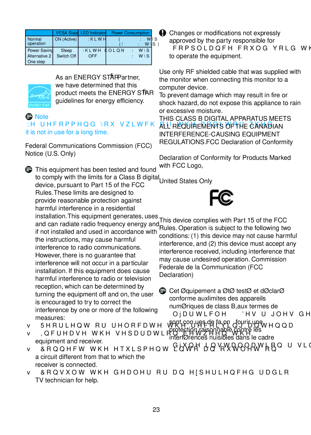 Philips 191E2SB/27 Federal Communications Commission FCC Notice U.S. Only, Reorient or relocate the receiving antenna 