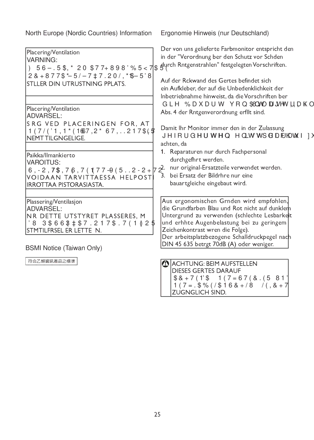 Philips 191E2SB/27 user manual Varoitus, Achtung Beim Aufstellen 