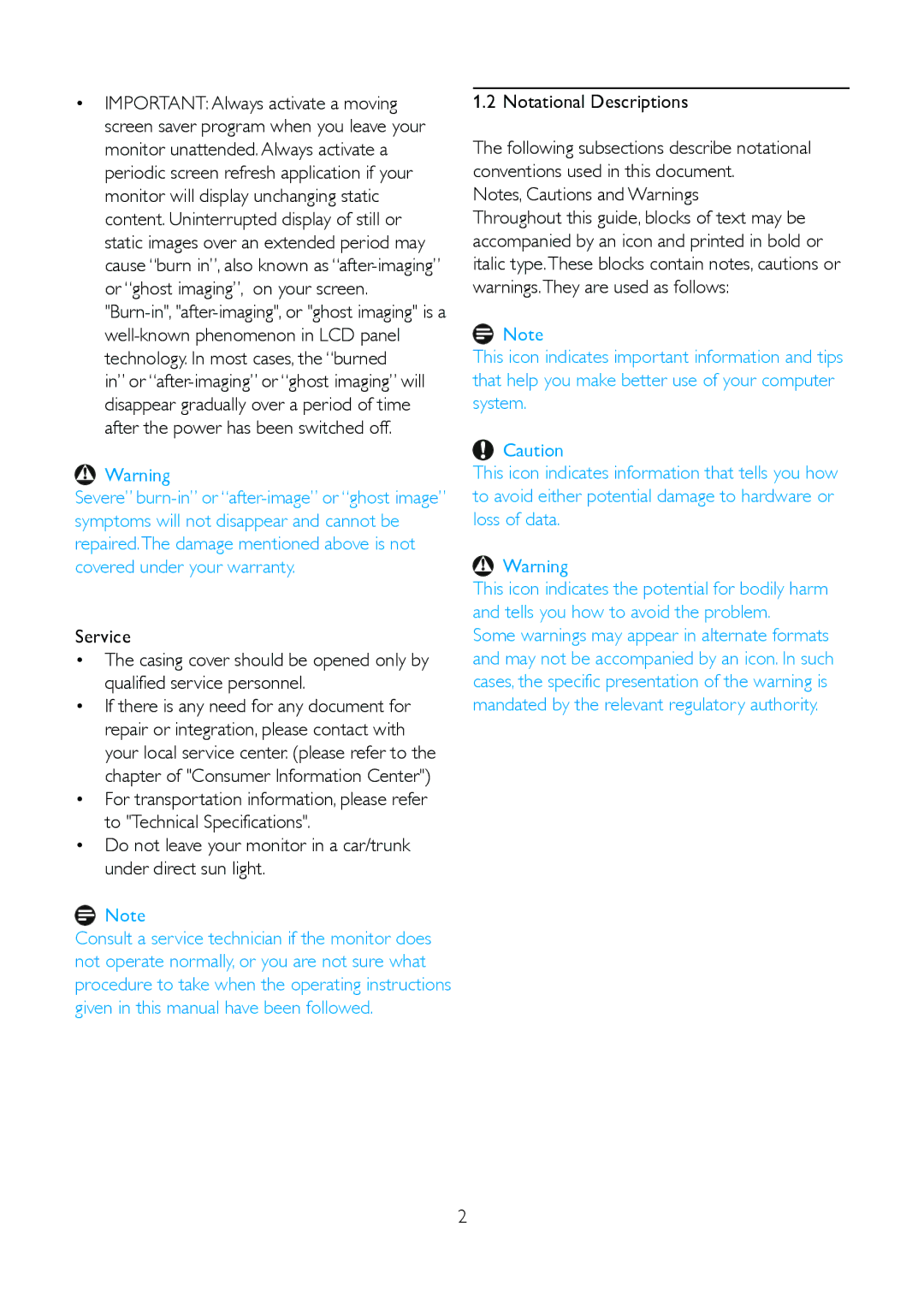 Philips 191E2SB/27 user manual Notational Descriptions 