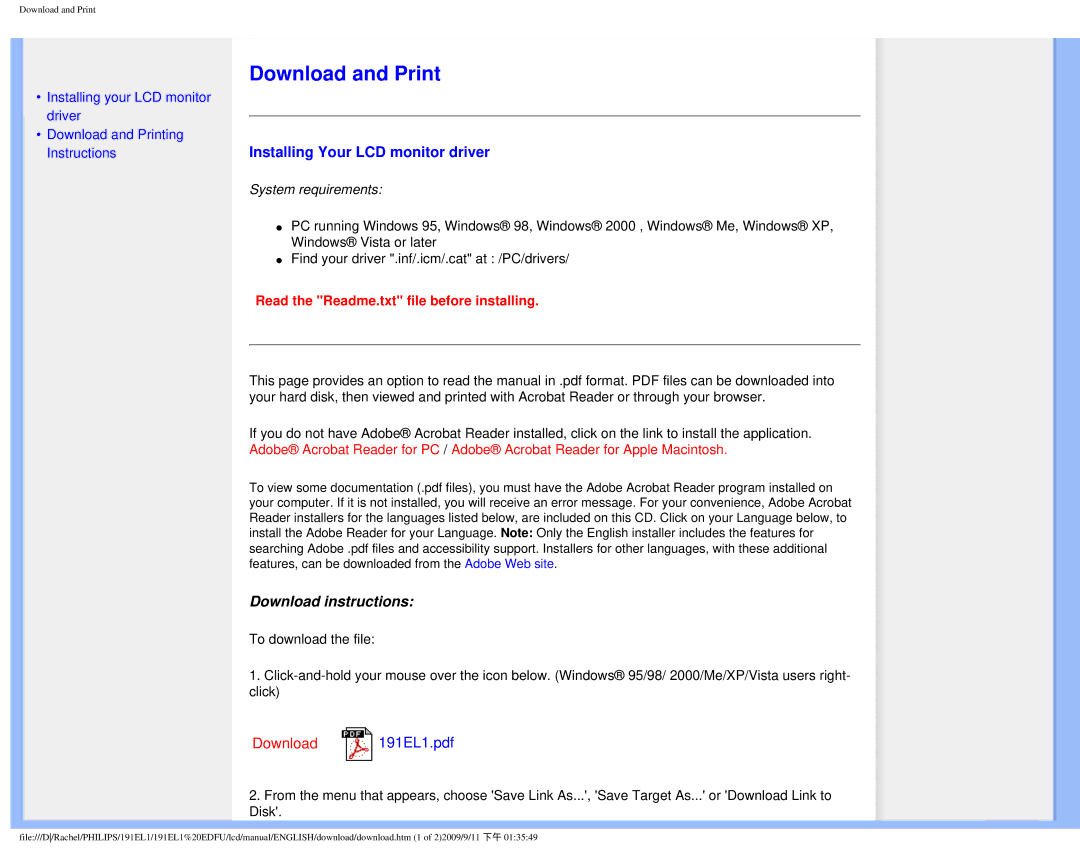 Philips 191EL1SB/27 user manual Download and Print, Download instructions 