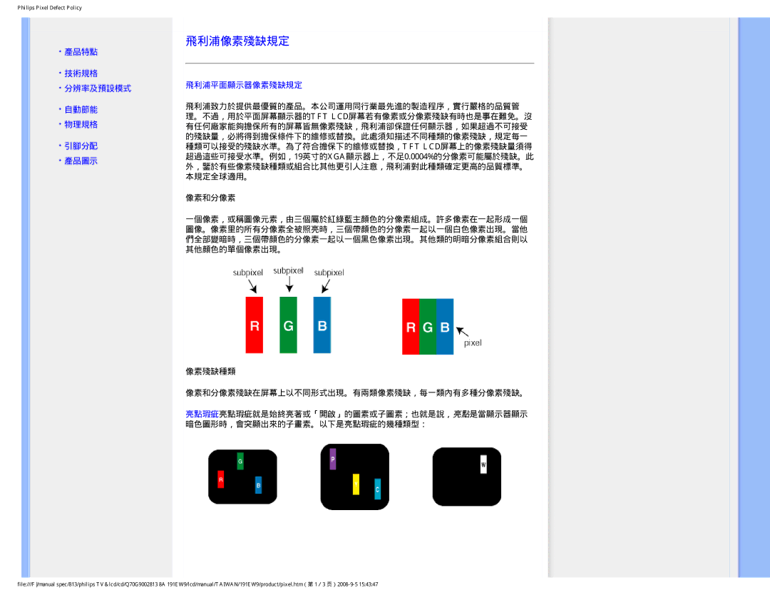 Philips 191EW9 user manual 飛利浦像素殘缺規定 