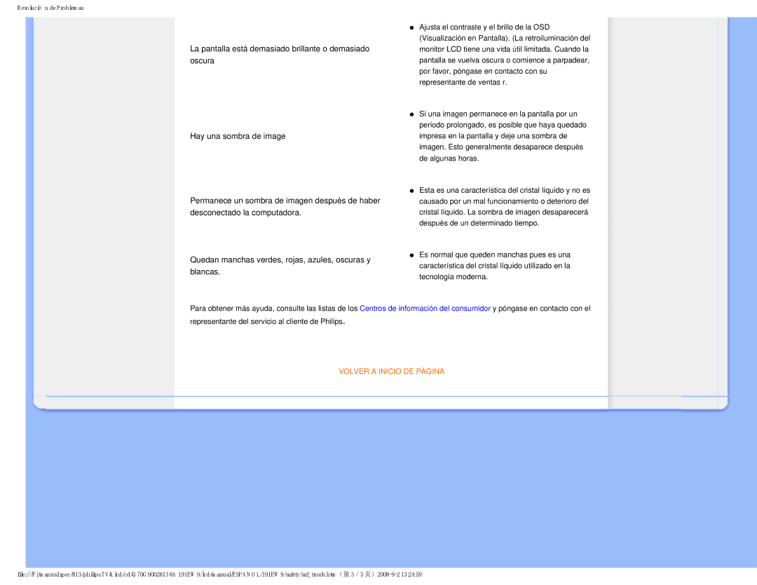 Philips 191EW9 user manual Volver a Inicio DE Página 