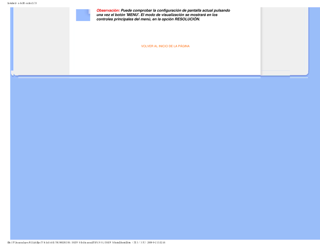 Philips 191EW9 user manual Volver AL Inicio DE LA Página 