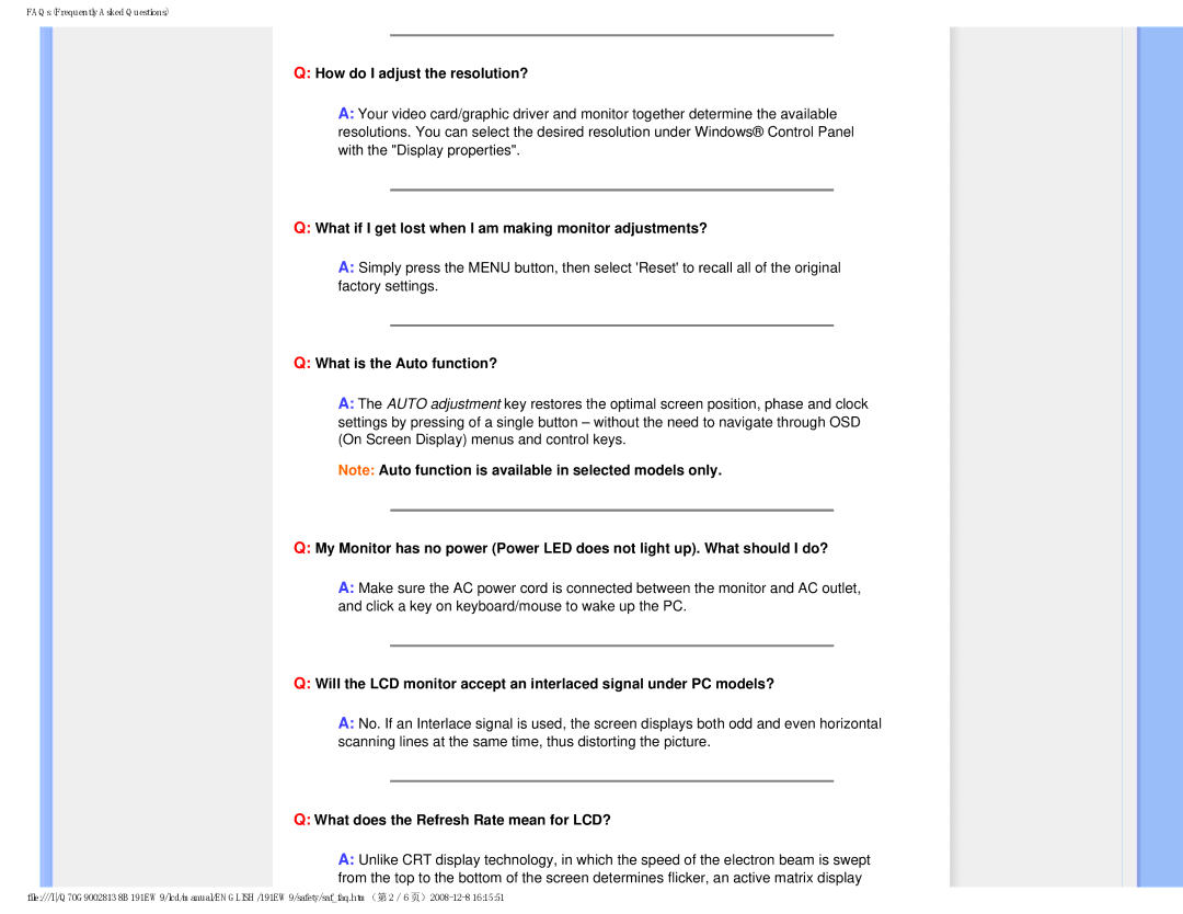 Philips 191EW9FB/27 user manual How do I adjust the resolution?, What if I get lost when I am making monitor adjustments? 