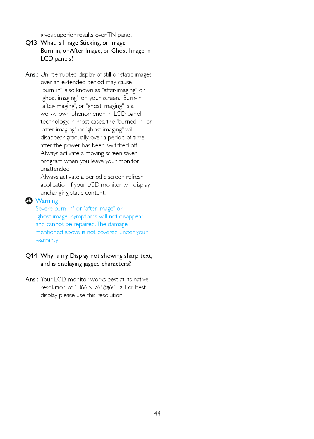 Philips 191V2SB/00 user manual Burn-in, or After Image, or Ghost Image in LCD panels? 