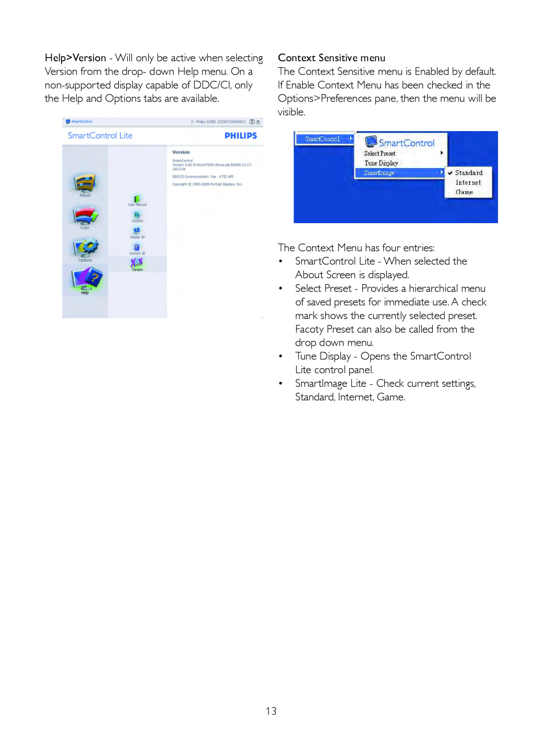 Philips 191V2 user manual Context Sensitive menu 