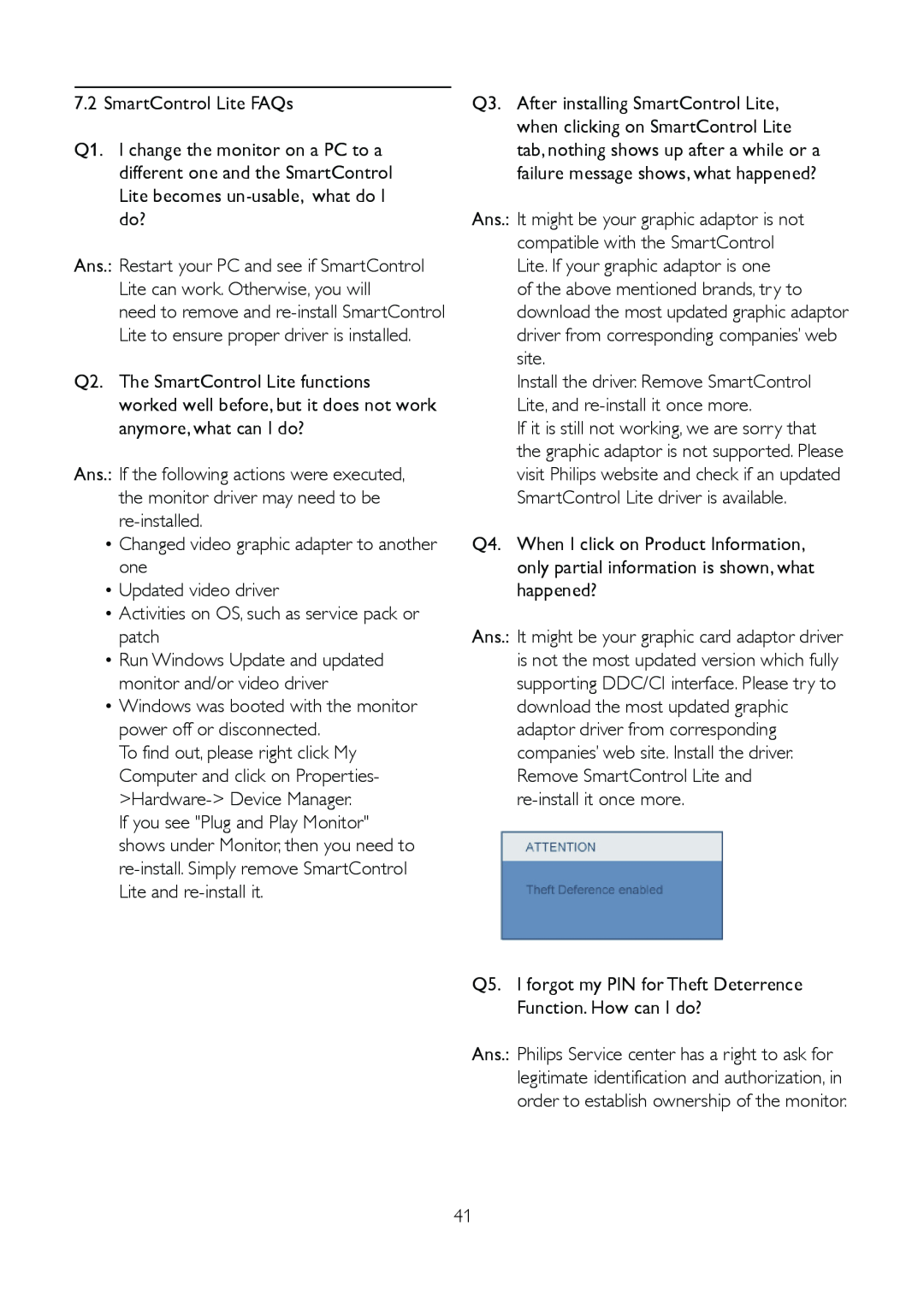 Philips 191V2 user manual SmartControl Lite FAQs 