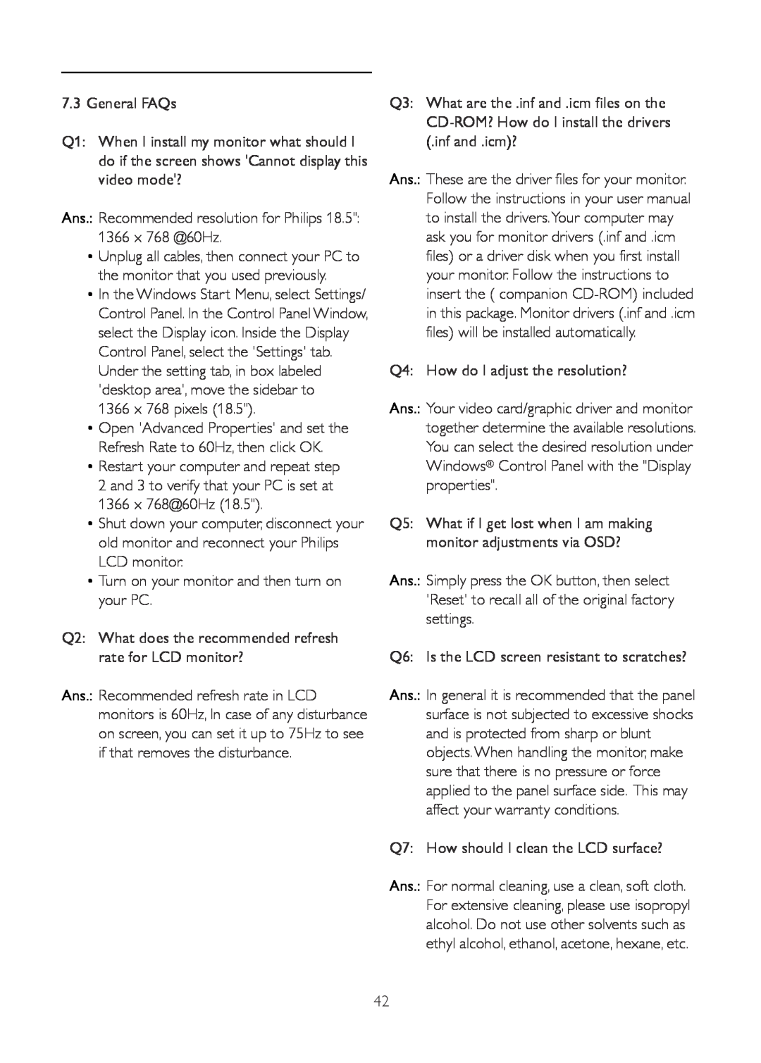 Philips 191V2 user manual General FAQs 