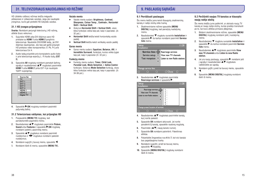 Philips 19/20/23/26/47PFL5522D manual Televizoriaus Naudojimas HD Reþime 