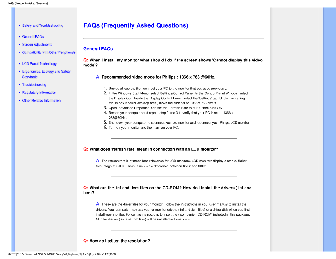 Philips 1.92E+03 user manual FAQs Frequently Asked Questions, General FAQs 