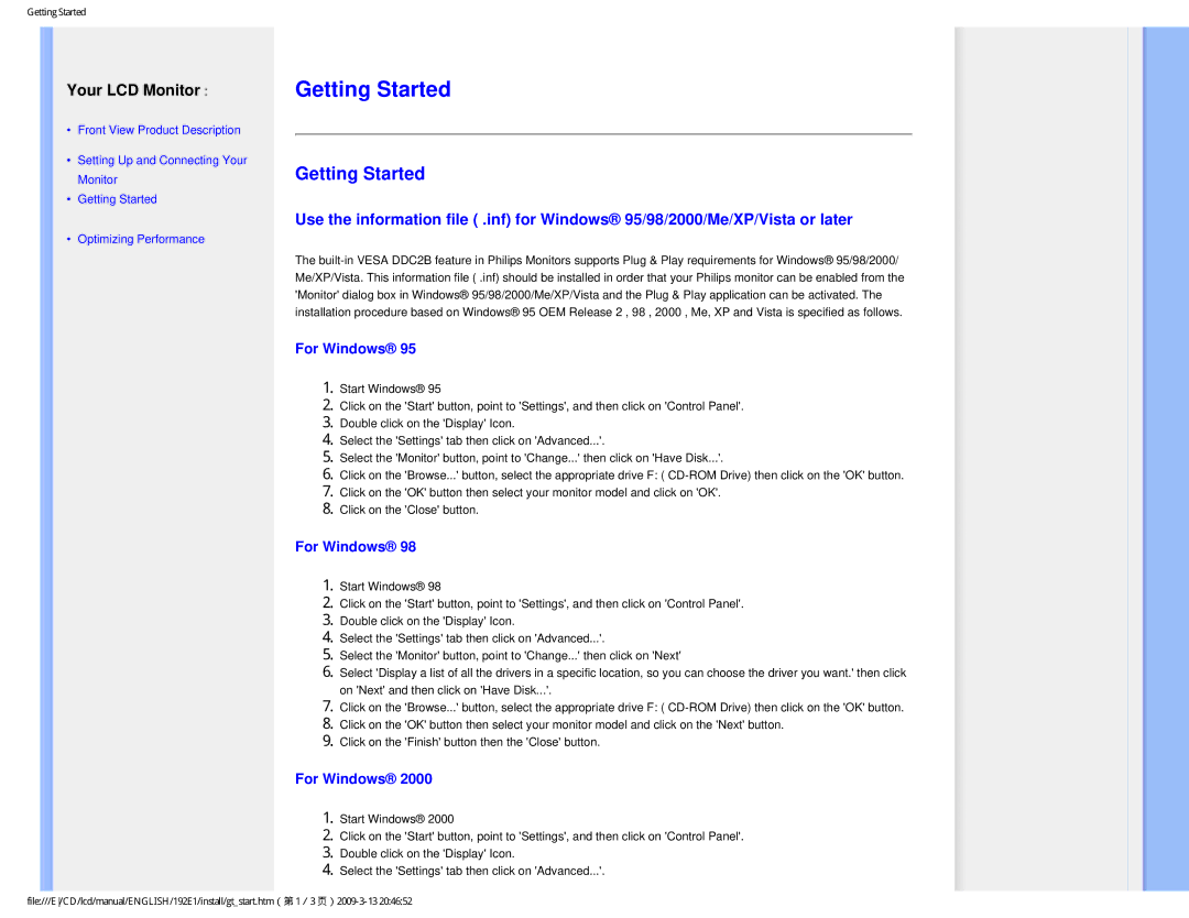 Philips 1.92E+03 user manual Getting Started, For Windows 
